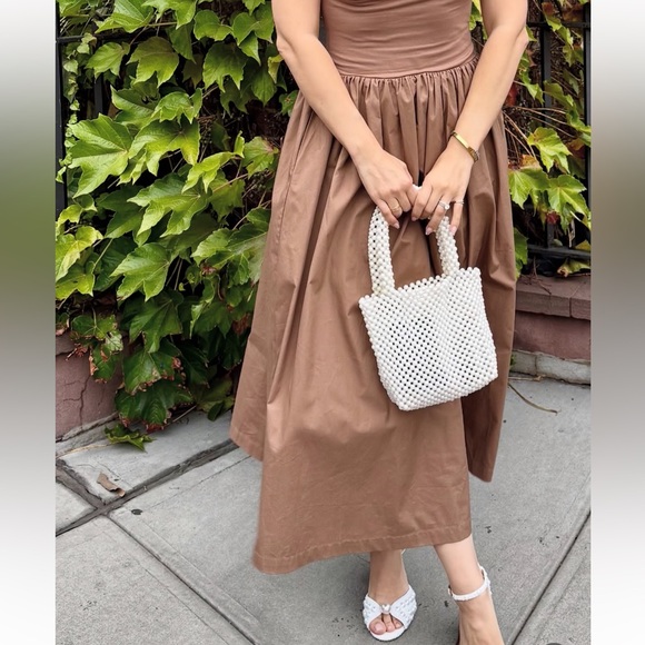 EN SAISON Brown Parker Mixed Media Off Shoulder Midi Dress Size Medium - Picture 3 of 10